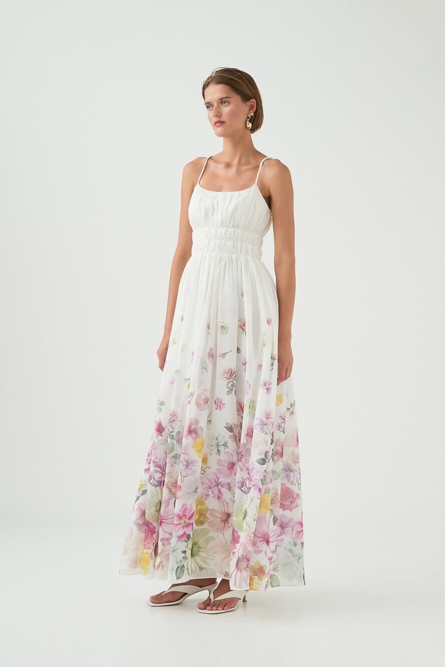 Aje Fleur Maxi Dress in Ivory Collage Floral